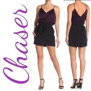 NWT CHASER Black 100% Silk Paper Bag Mini Skirt, Size Small